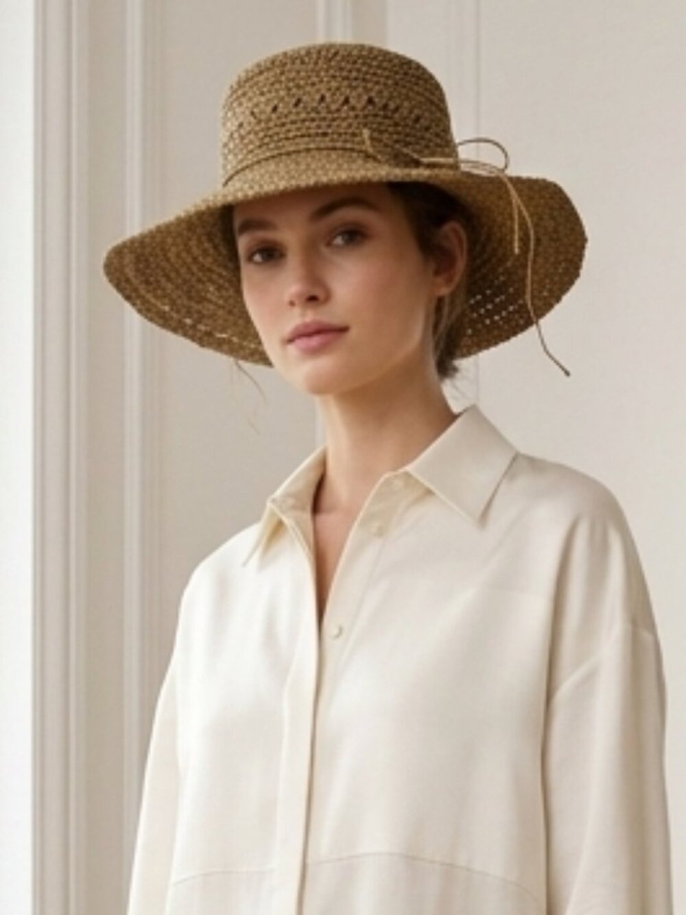 Scala Olive-Brown Tone Woven Straw Sun Hat with Bow OSFM